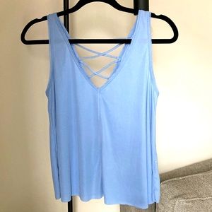 Luck Brand Baby Blue Tank with back cutout. Size Small.